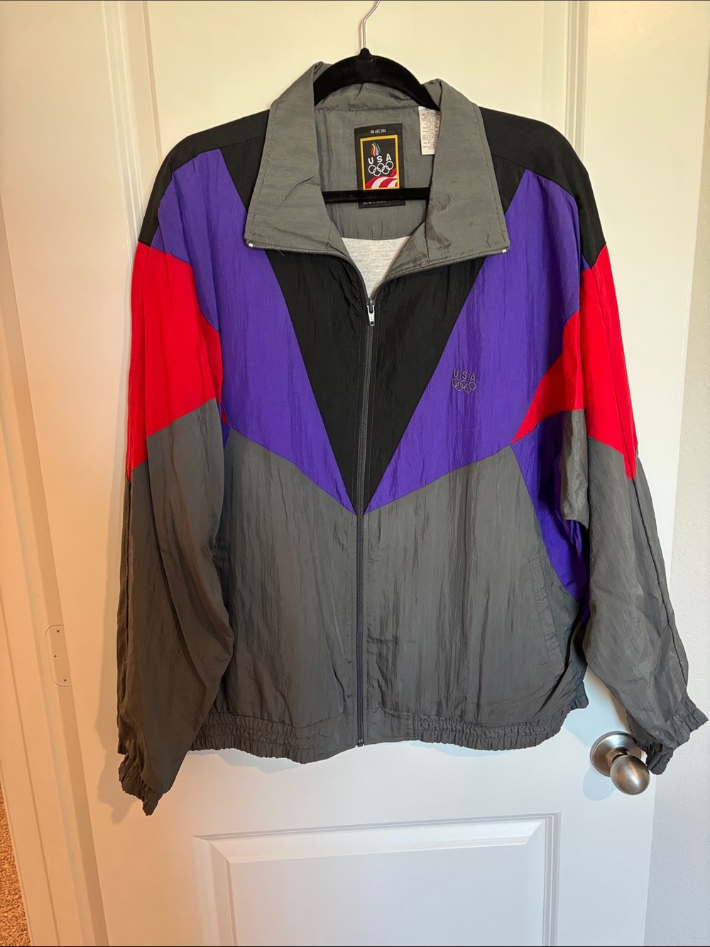 USA Olympic Colorblock Windbreaker Jacket - Gray, Purple, Red